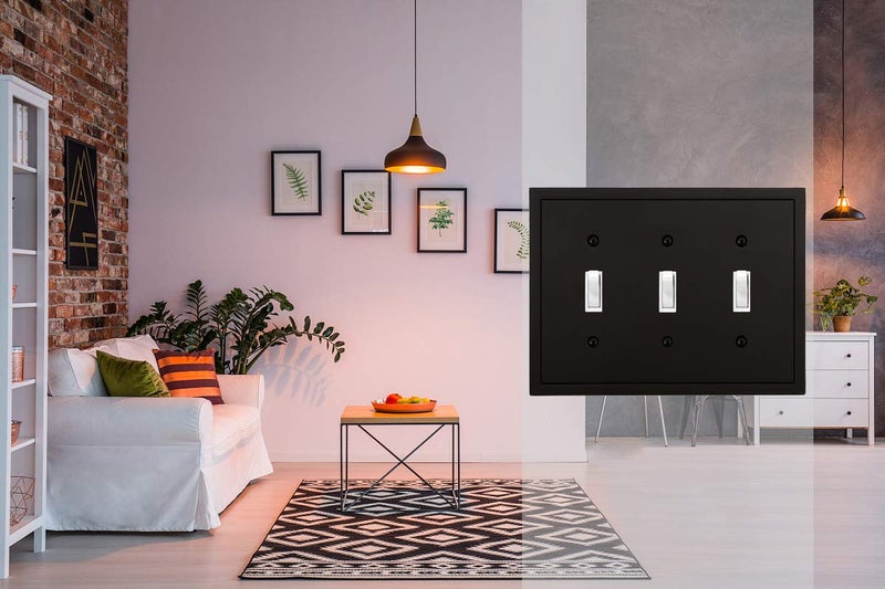 Henne Bery Modern Edge Decorative Wall Plate Switch Plate Outlet Cover, Durable Solid Zinc Alloy (Triple Toggle, Matte Black) - Image 5